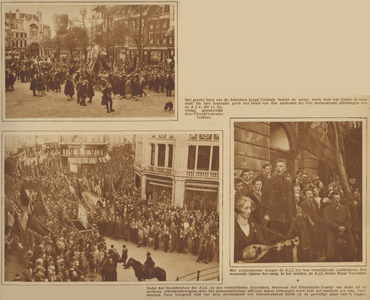 871454 Collage van 3 foto's betreffende het grote feest dat de Arbeiders Jeugd Centrale (A.J.C.) in Utrecht vierde.